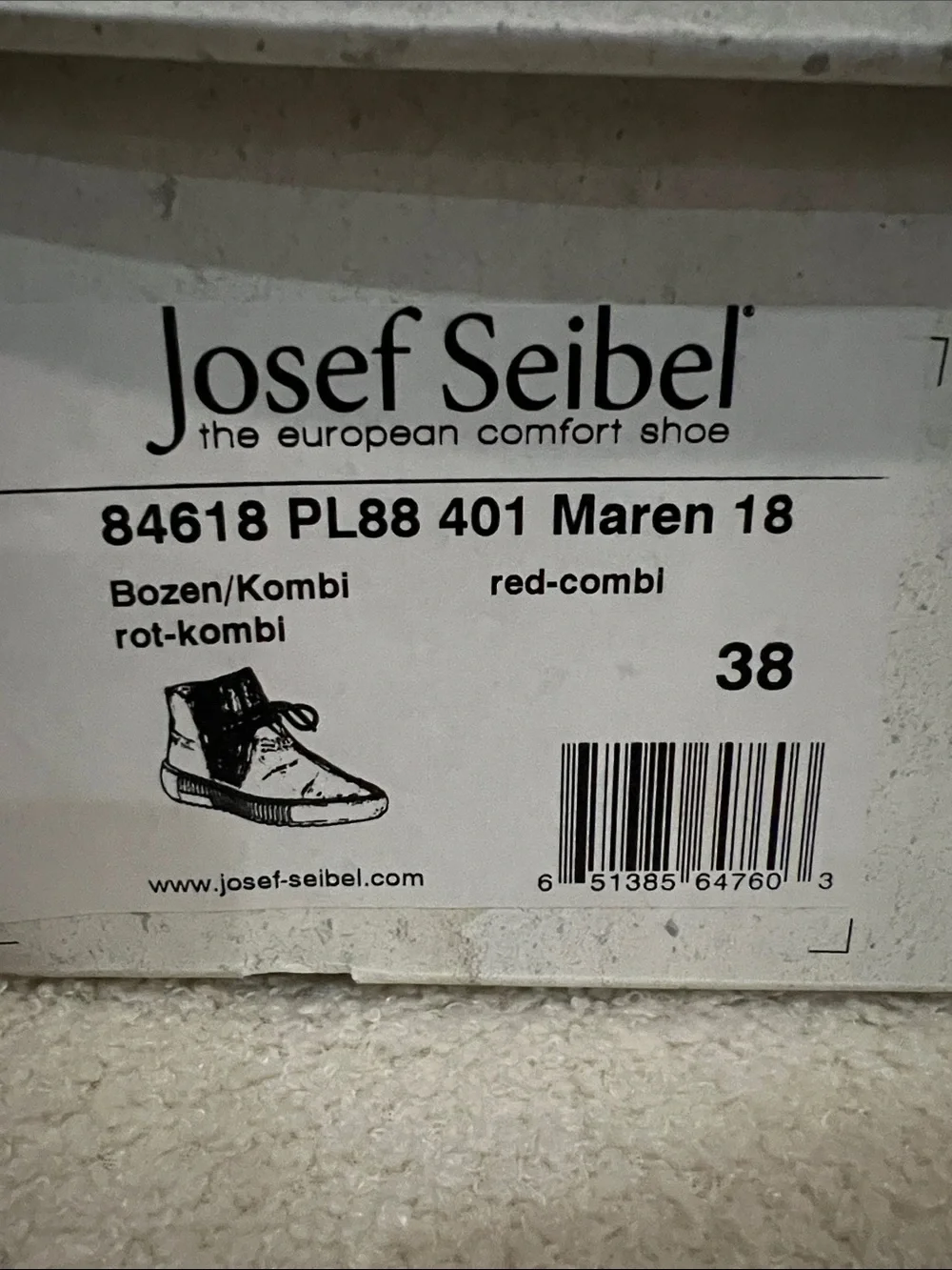 Josef Seibel Red Leather Ankle Boot with Multicolor Knit Insert